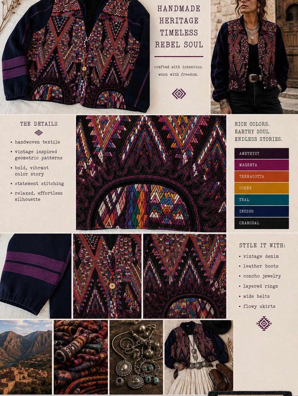 Embroidered Boho Jacket Unique One of a Kind Guatemalan Handwoven Art - Picture 8 of 8
